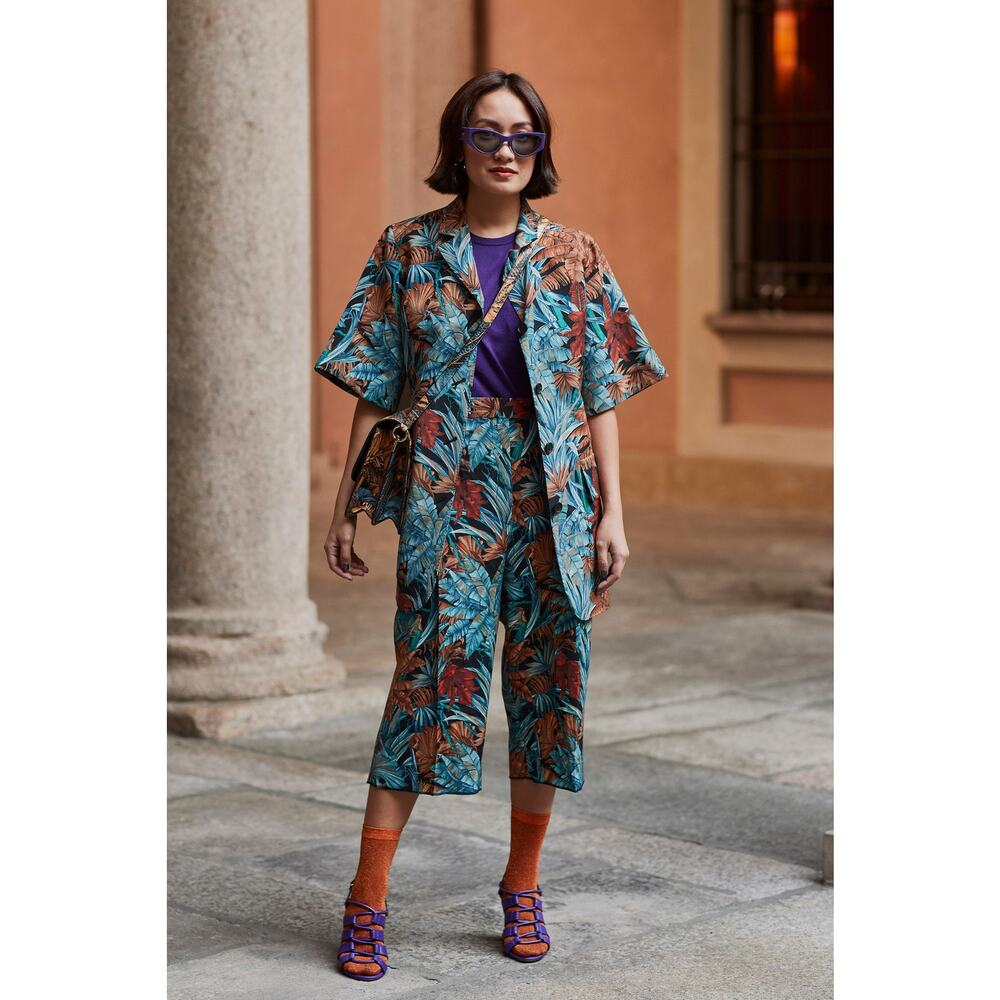 Salvatore Ferragamo Azure Floral Short Sleeve Mohair Blend Blazer Jacket Shirt - Picture 7 of 14